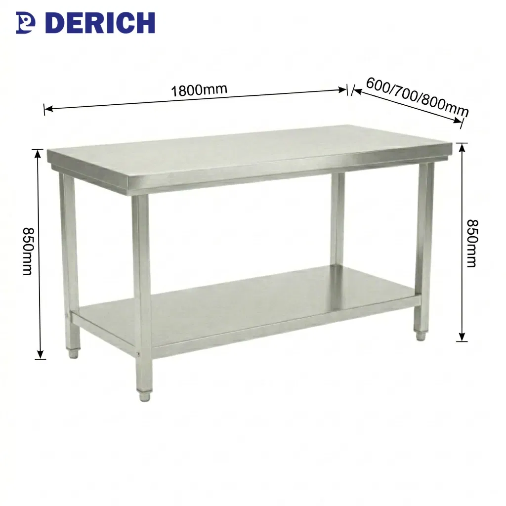 Derich Good-Price Two-Layers Stainless-Steel Workbench Commercial Kitchen Worktable Food-Prep-Table for Restaurant