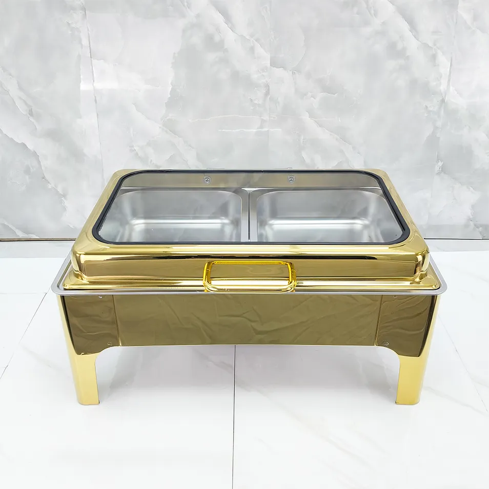 Gold Stainless Steel Fuel Buffet Stove Food Warmer Chafing Dish