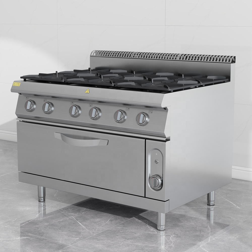 Commercial High-Power Stainless Steel 6-Burner Clay Pot Gas Stove with Flame-Out Protection Device and Oven