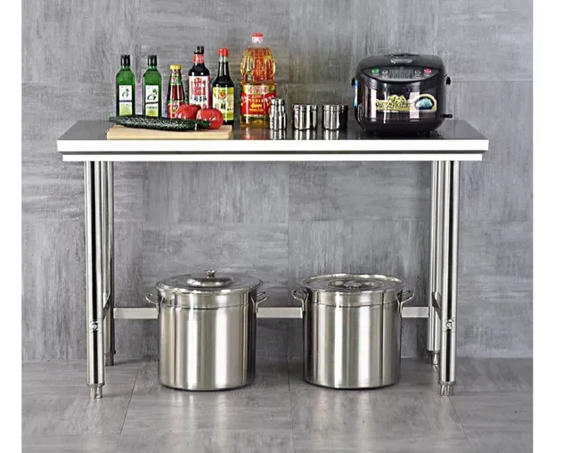 Double Three Layer Stainless Steel Worktable Heavy Duty Commercial Kitchen Prep Bench