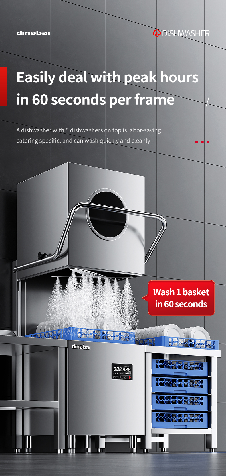 Commercial Fully Automatic Electric Dishwasher Stainless Steel Cup Cleaning and Sterilizing Machine for Large Kitchens