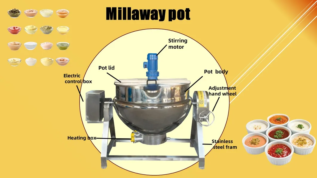 Industrial Sugar Boiler Electric Gas Steam Cooking Jacketed Kettle Sauce Cooking Machine