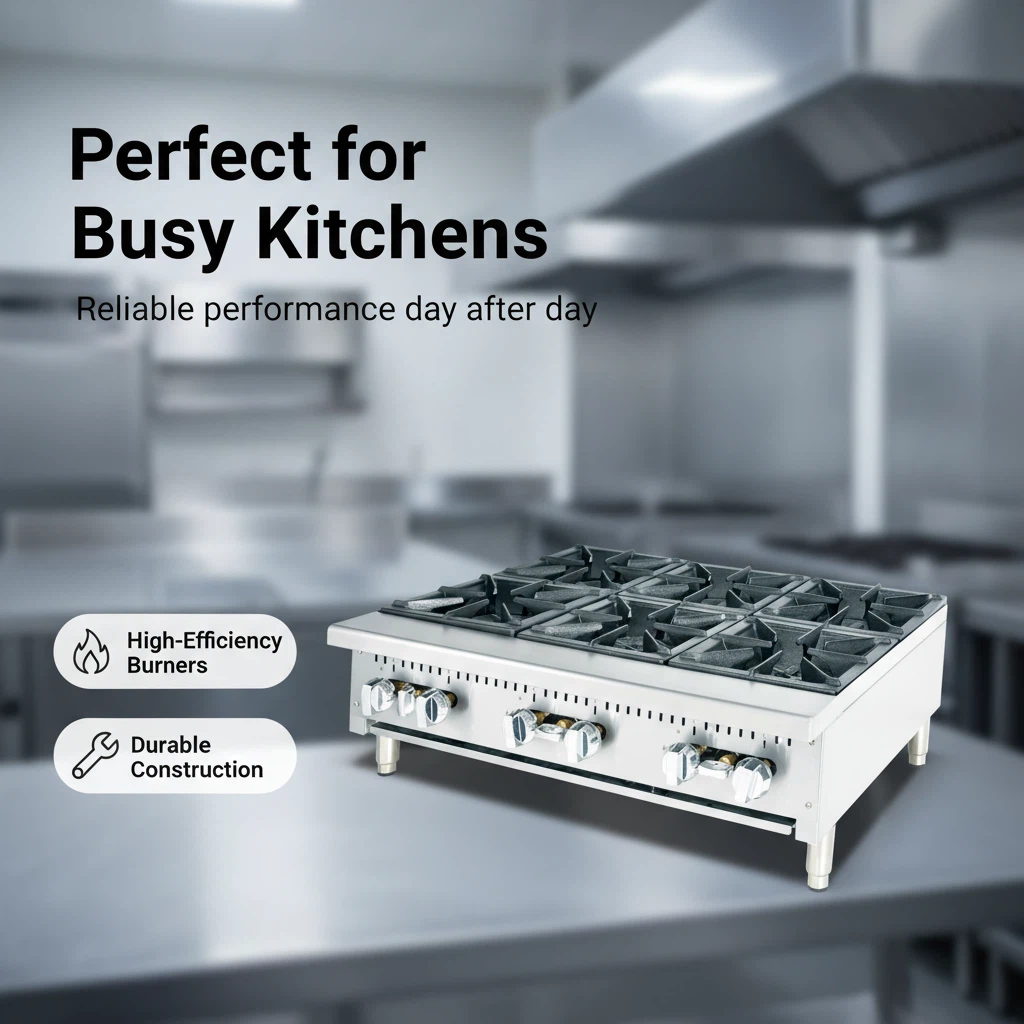 OUTE 36 Inch Heavy Duty 6 Burner Commercial Gas Cooking Range Stainless Steel Noise Reduction Energy Saving Mode for Restaurant