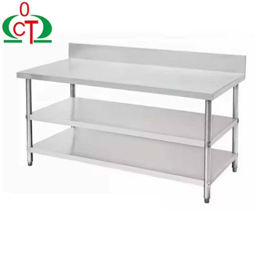 Food Prep Rust Proof Stainless Steel Triple Layer Worktable with Backsplash