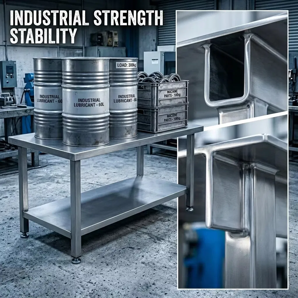High Loading Capacity Stainless Steel Worktable Double Tier Modular Type Prep Table