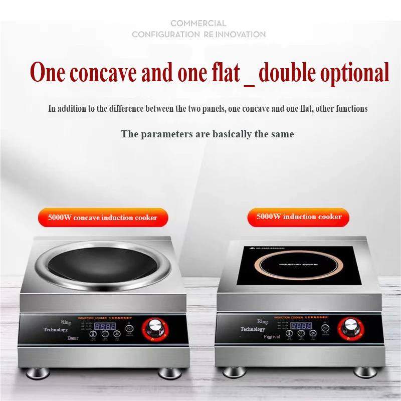 5000W Commercial Single Stainless Steel Induction Cooker Electric Cooktop Hotpot Fry Functions for Restaurant Household Use