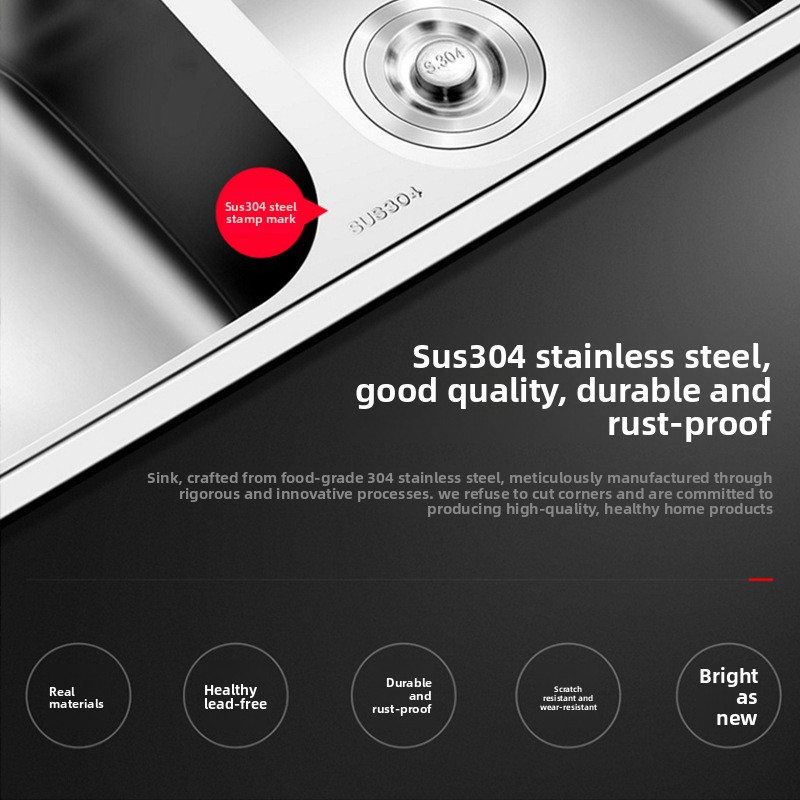 304 Stainless Steel Light Luxury Kitchen Sink Faucet Three Compartments Multifunctional Vegetable Washing Dishwashing Basin