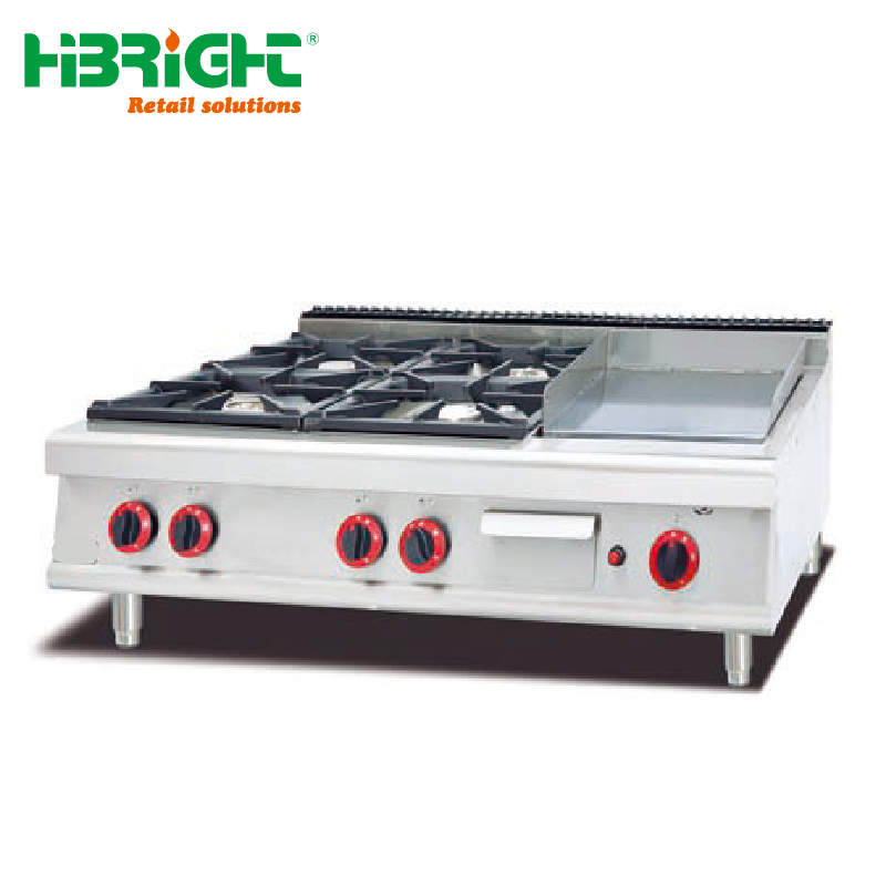 Highbright Hot Sale Commercial Counter Top Four Burner Stainless Steel Gas/Electric Cooking Range Griddle 220-240V Restaurants