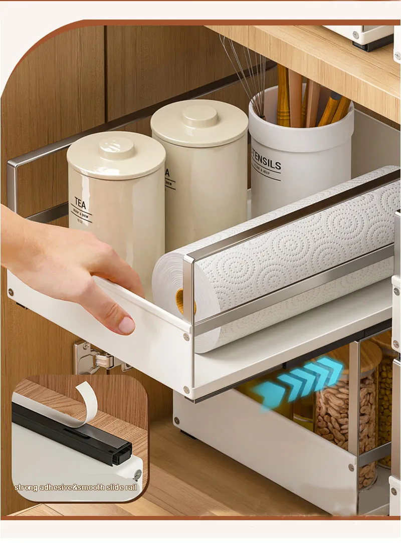 Multi-Tier Pull-out Condiment Storage Basket for Kitchen Cabinet Use