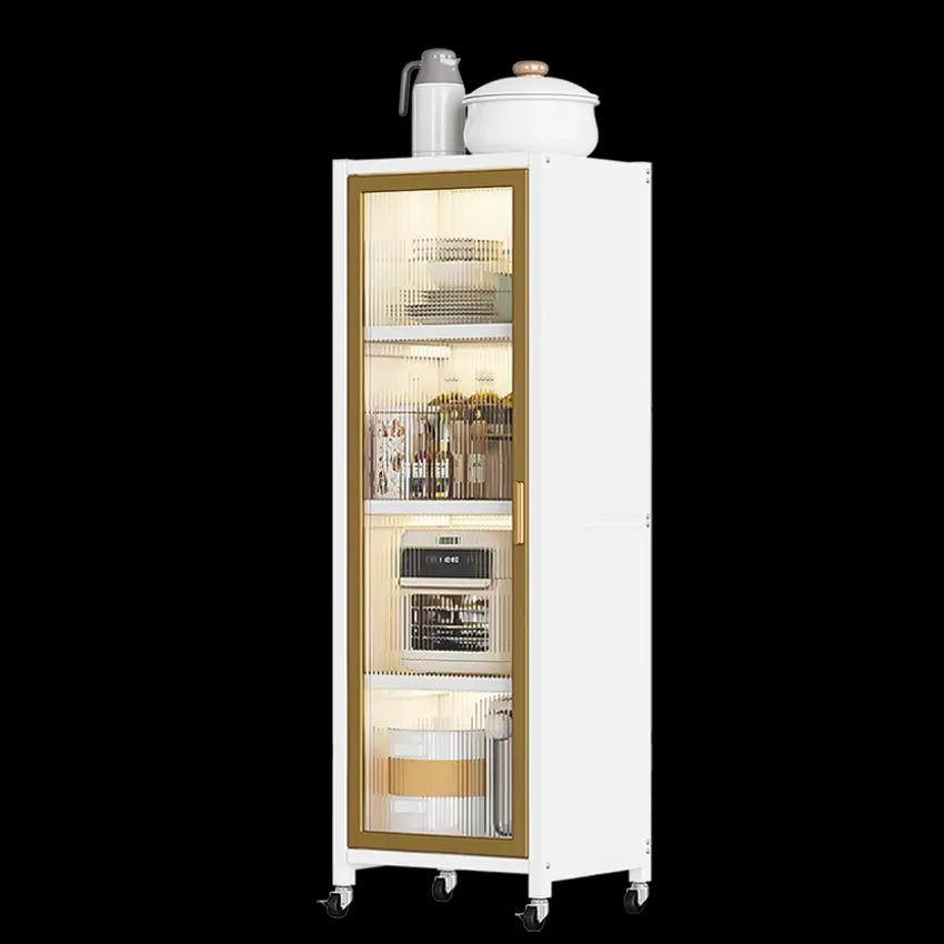 Freestanding Cabinet with 4 Shelves and Wheels Carbon Steel Bathroom Pantry Cabinet
