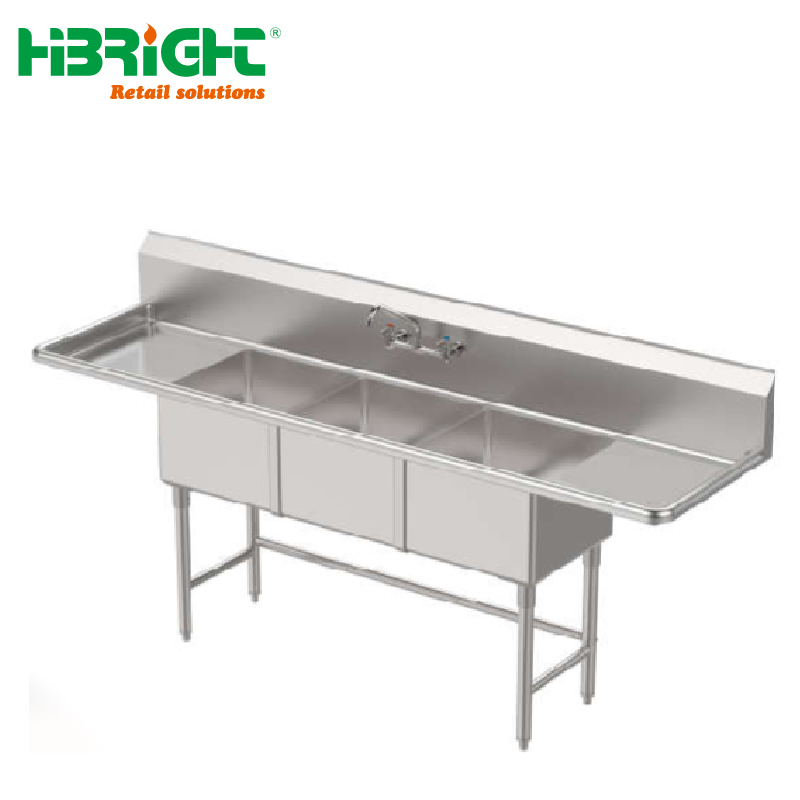 HIGHBRIGHT Durable American Style Commercial Hotel Restaurant Supplies Stainless Steel 1/2/3 Compartment Kitchen Sink Table