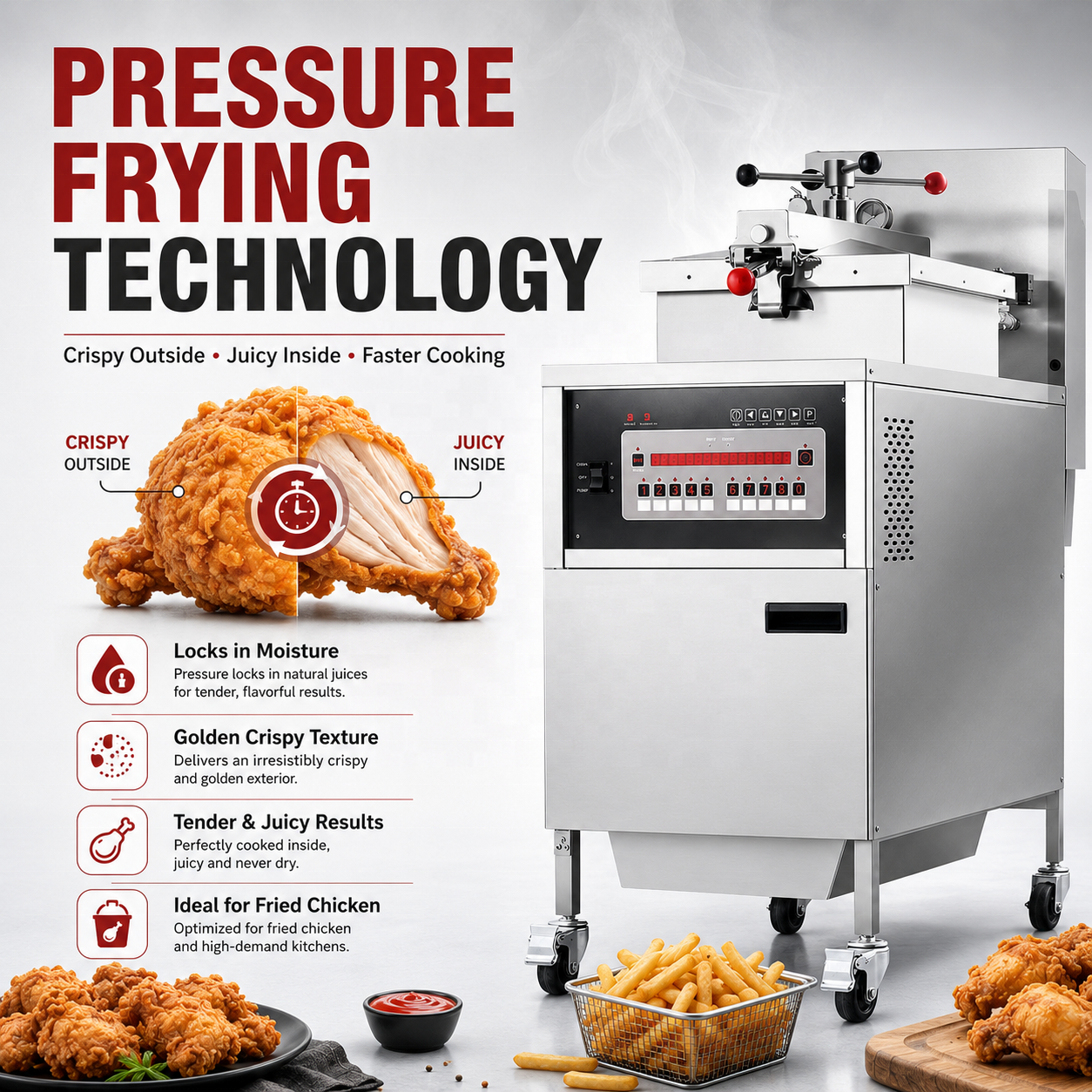 KFC Commercial Pressure Fryer Chicken Machine Electric Broasted Fried Chicken Fryer With Oil Filter Fast Food Catering Equipment