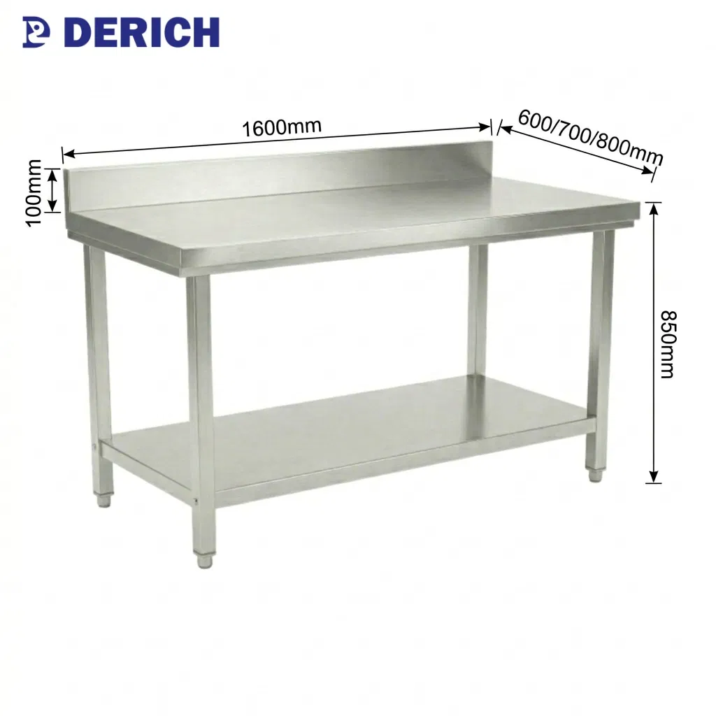 Derich Good-Price Two-Layers Stainless-Steel Workbench Commercial Kitchen Worktable Food-Prep-Table for Restaurant