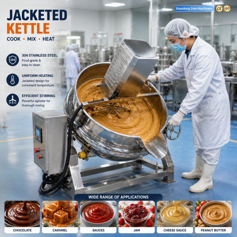 Stainless Steel Tilting Cooking Machine for Sauce Jam Candy Soup Food Processing