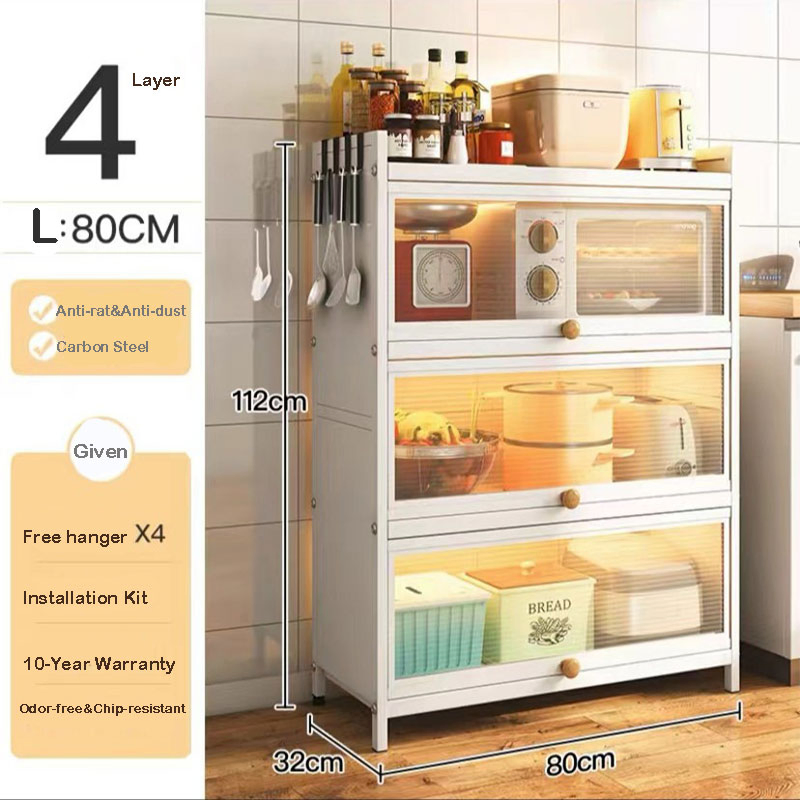 Carbon Light Storage Cabinet with Multi-Layer Design, Perfect for Kitchen Utensils and Cookware Organization