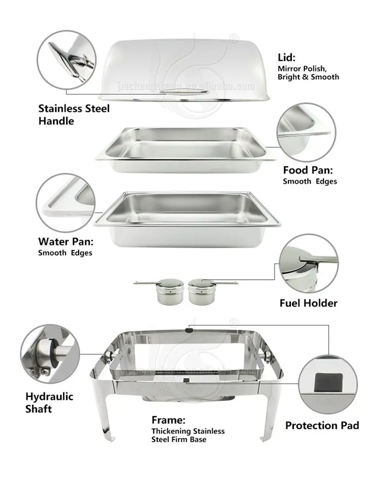 Banquet Party Double Heater Food Warmer Stainless Steel Stable Feets Oblong Chafing Dish Buffet