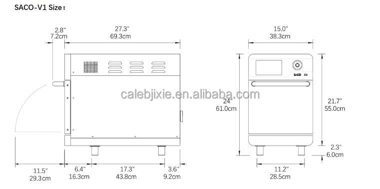 High speed cooking oven dimension details