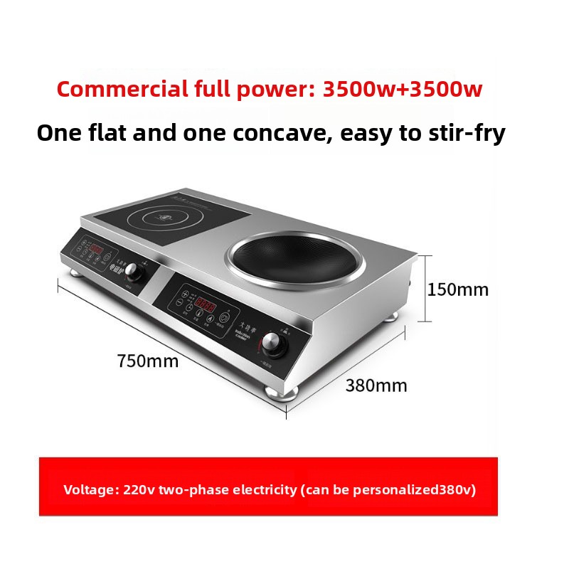 Foreign Trade Southeast Asia 304 Stainless Steel Horizontal 2 Commercial Electric Induction Cooker Double Stove 7000W 220V Black