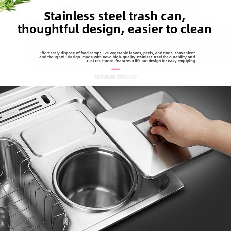 304 Stainless Steel Light Luxury Kitchen Sink Faucet Three Compartments Multifunctional Vegetable Washing Dishwashing Basin