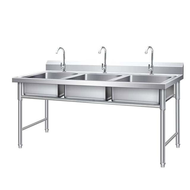 Triple 3 Compartment Sinks Three Bowl Stainless Steel Sink With Drainboards Factory Wholesale Price