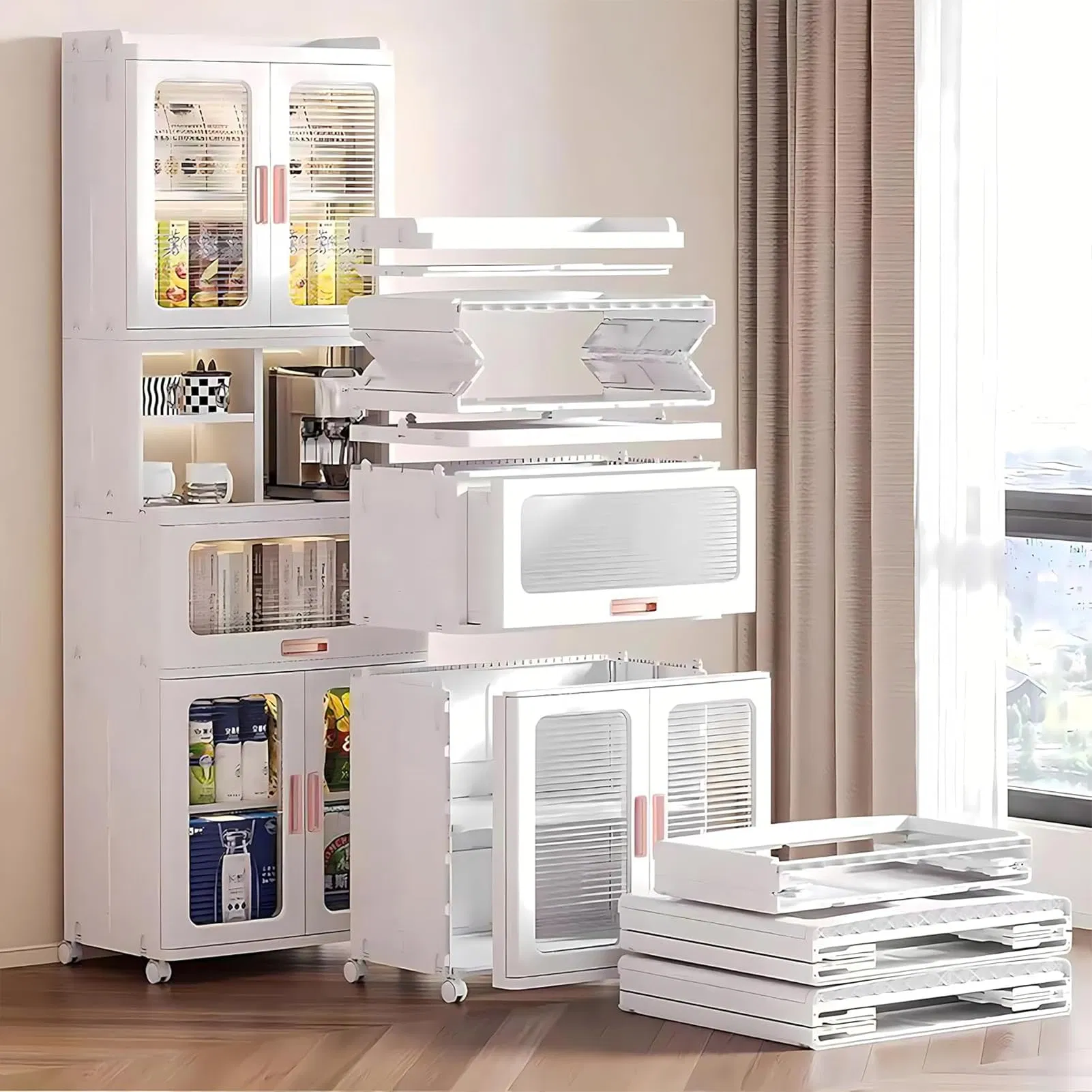 Storage Bins with Lids and Doors Magnetic Foldable Organization Storage Cabinet