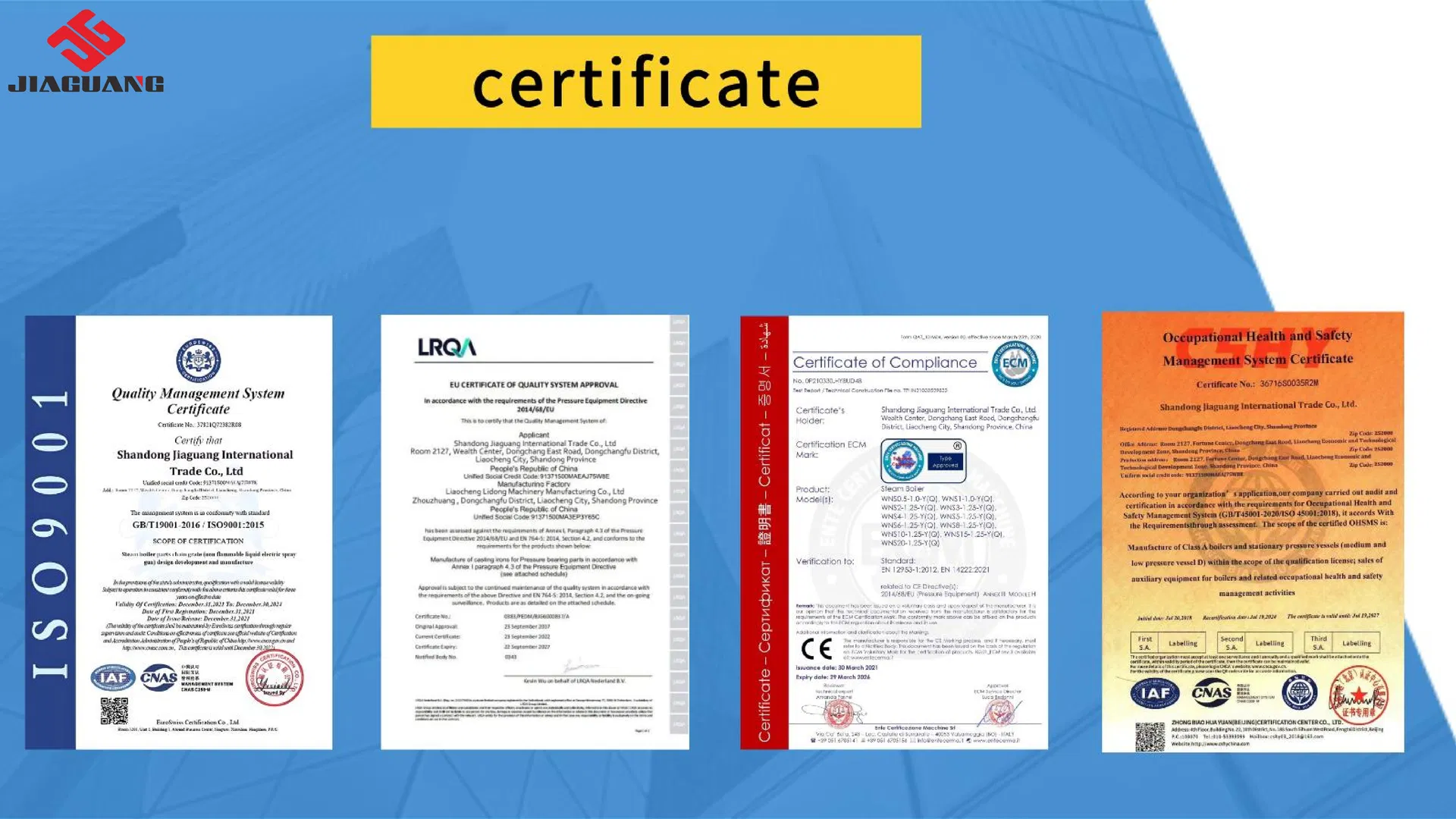 Boiler Parts Boiler Gear Certifications
