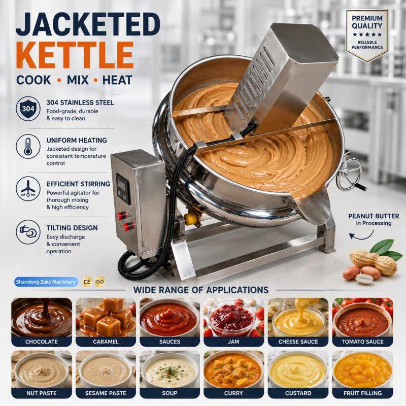 Stainless Steel Tilting Cooking Machine for Sauce Jam Candy Soup Food Processing