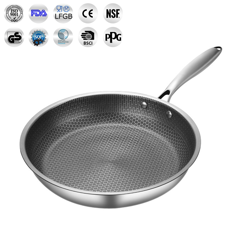 Modern Design Nonstick Frying Pan Wholesale Stainless Steel Honeycomb Wok Pan And Skillet Induction Stove Compatible