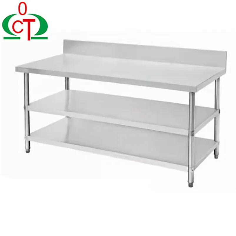 Food Prep Rust Proof Stainless Steel Triple Layer Worktable with Backsplash