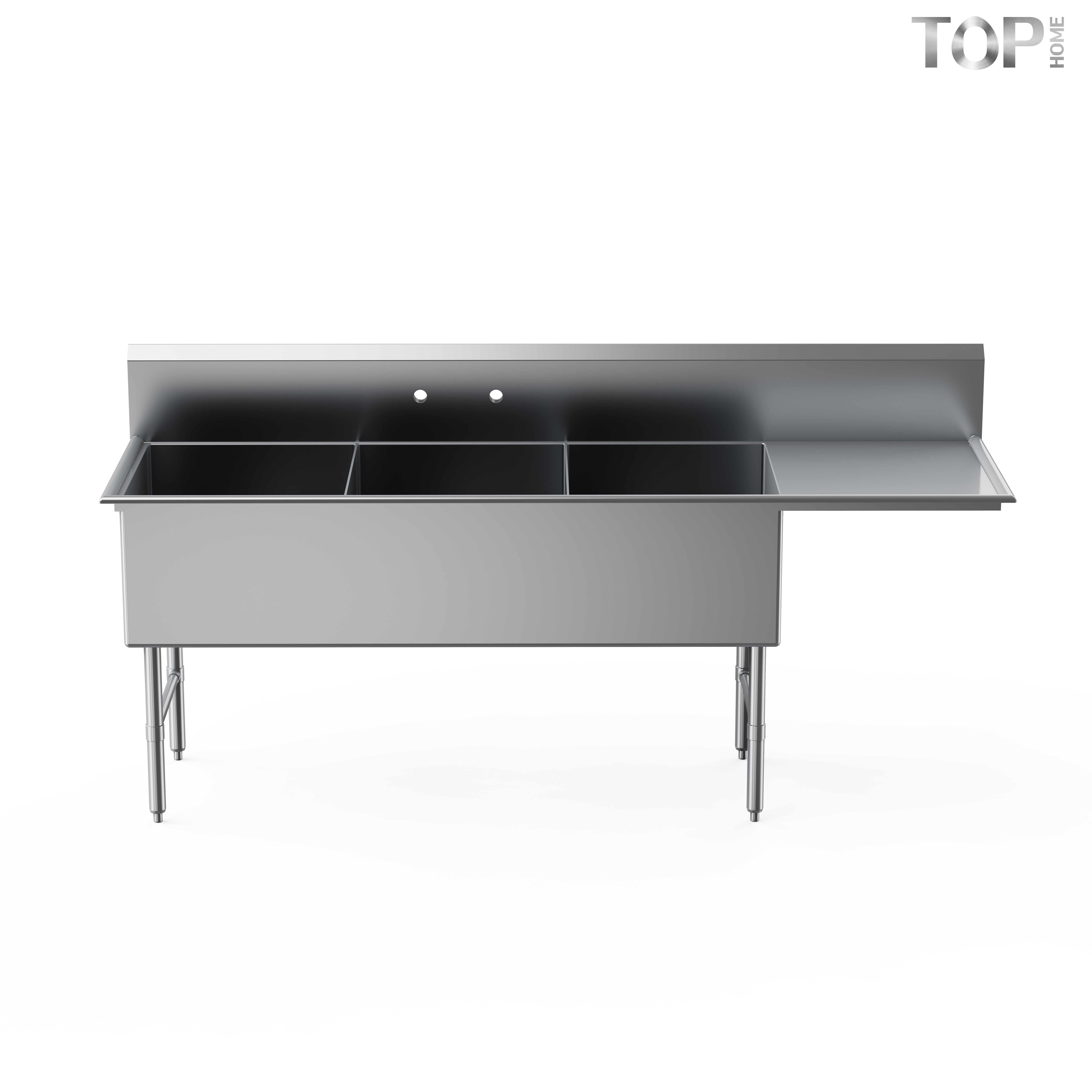 18Ga 304 Stainless Steel Floor-Mounted Three Compartment Sink Polished Finish Durable Corrosion Resistant Commercial Kitchen