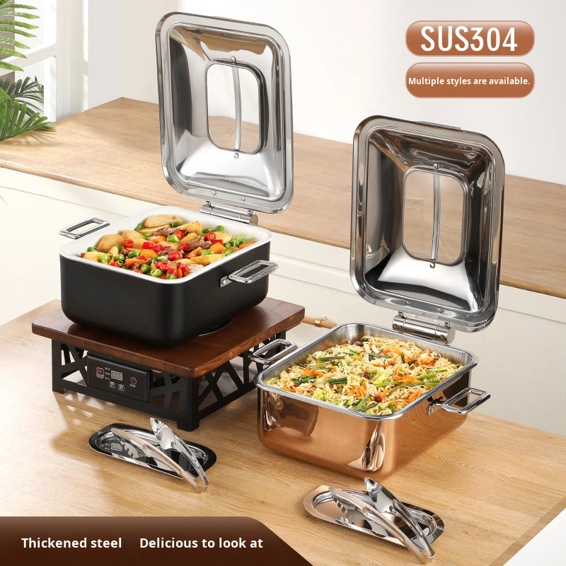 Rectangle 304 Stainless Steel Silver Hotel Breakfast Commercial Induction Cooker Buffet Warmer Deluxe Buffet Stove