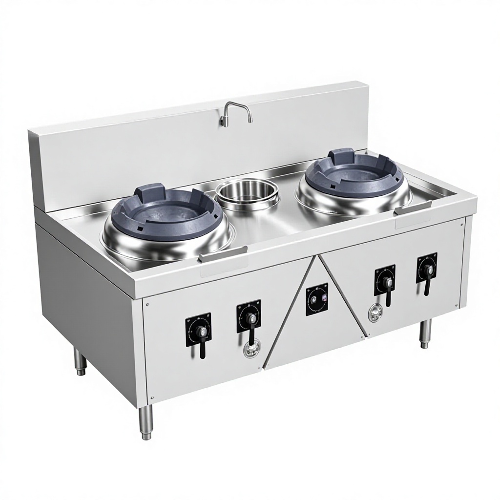 Stainless Steel Double Head Single Temp Gas Stove Adjustable Fire Power Commercial Cooker for Street Food Shop