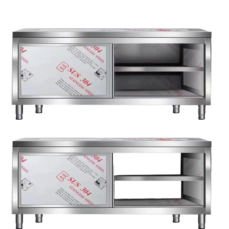 Central Kitchen Commercial Food Prep Worktable Cabinet with Dual-Side Sliding Doors