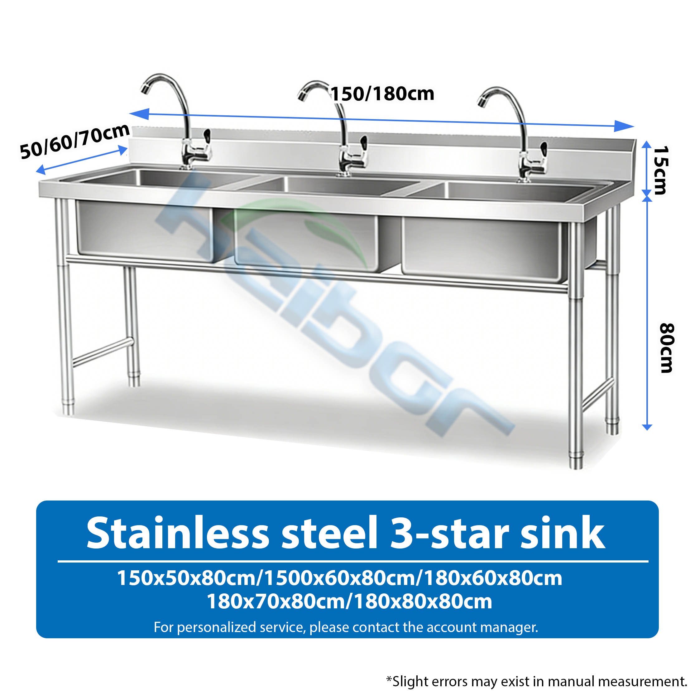 Custom Size Stainless Steel Triple Compartment Sink 2 Tier Storage Kitchen Sink for Restaurant Hotel