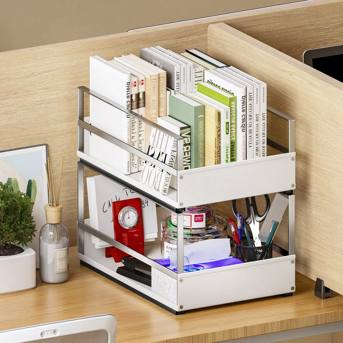 Multi-Tier Pull-out Condiment Storage Basket for Kitchen Cabinet Use