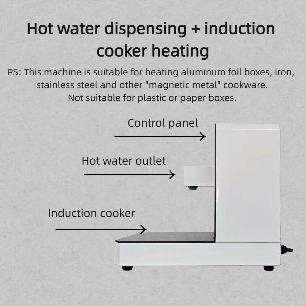 Commercial Noodle Cooker with Hot Water Outlet &amp; Induction Cooker, 3 Preset Menus, Auto Standby Safety for Convenience Stores
