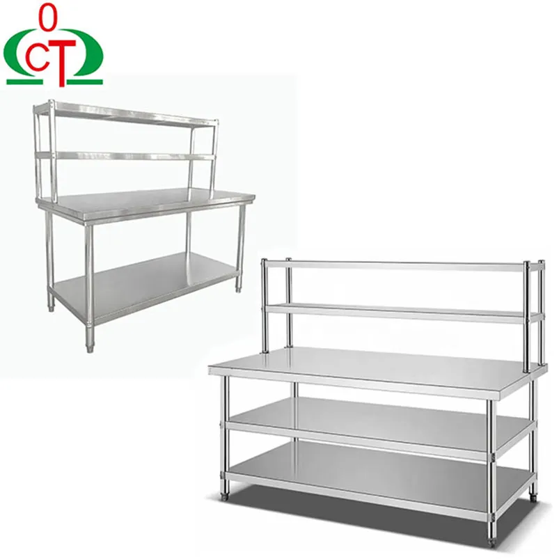 Durable Steel-Frame Food Prep Table Flat-Plate Worktable with Overshelf