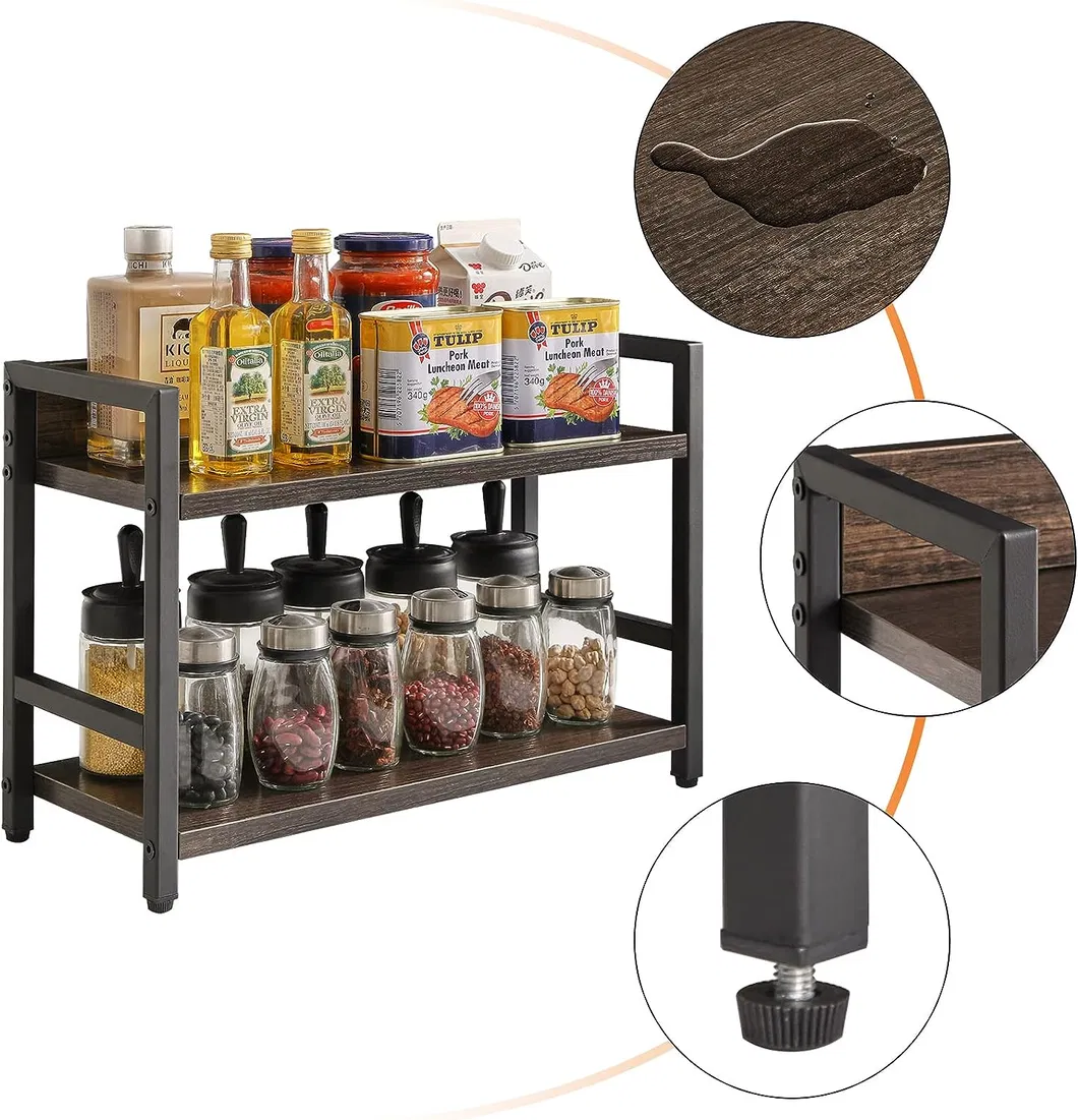 Saving Desktop Spice Cabinet Wood Storage 2-Tier Spice Rack