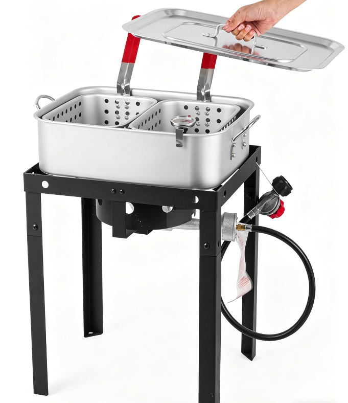 Commercial Grade 58000 BTU Outdoor Fish Fryer 18 Qt Propane Deep Fryer with 2 Baskets Lid Perfect for Camping Backyard Party