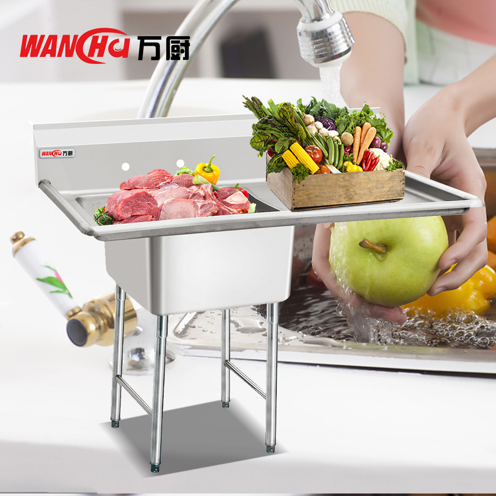 NSF American Style 304 201 Stainless Steel Restaurant 3 Compartment Commercial Sink with Drainboard Commercial Food Prep Table