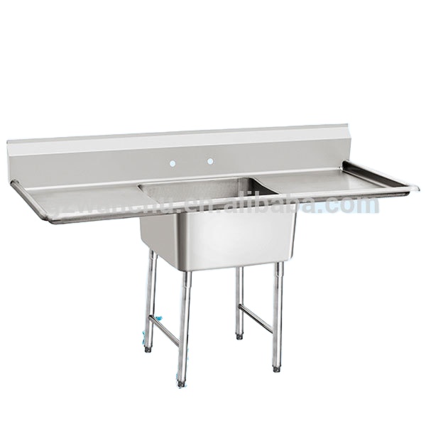 NSF American Style 304 201 Stainless Steel Restaurant 3 Compartment Commercial Sink with Drainboard Commercial Food Prep Table