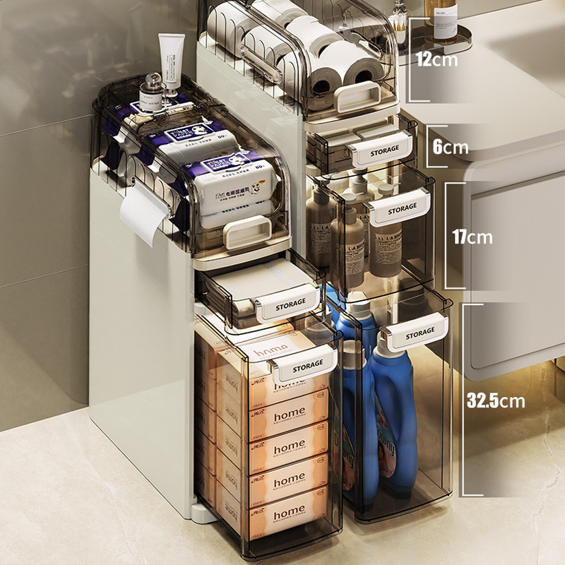 Narrow Bathroom Floor Plastic Drawers Organizer with Tissue Box Storage Cabinet