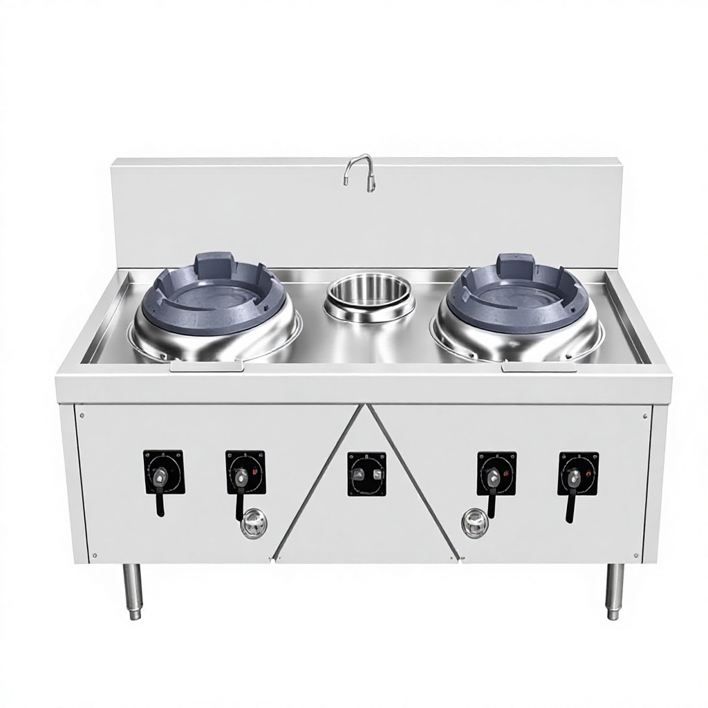 Stainless Steel Double Head Single Temp Gas Stove Adjustable Fire Power Commercial Cooker for Street Food Shop