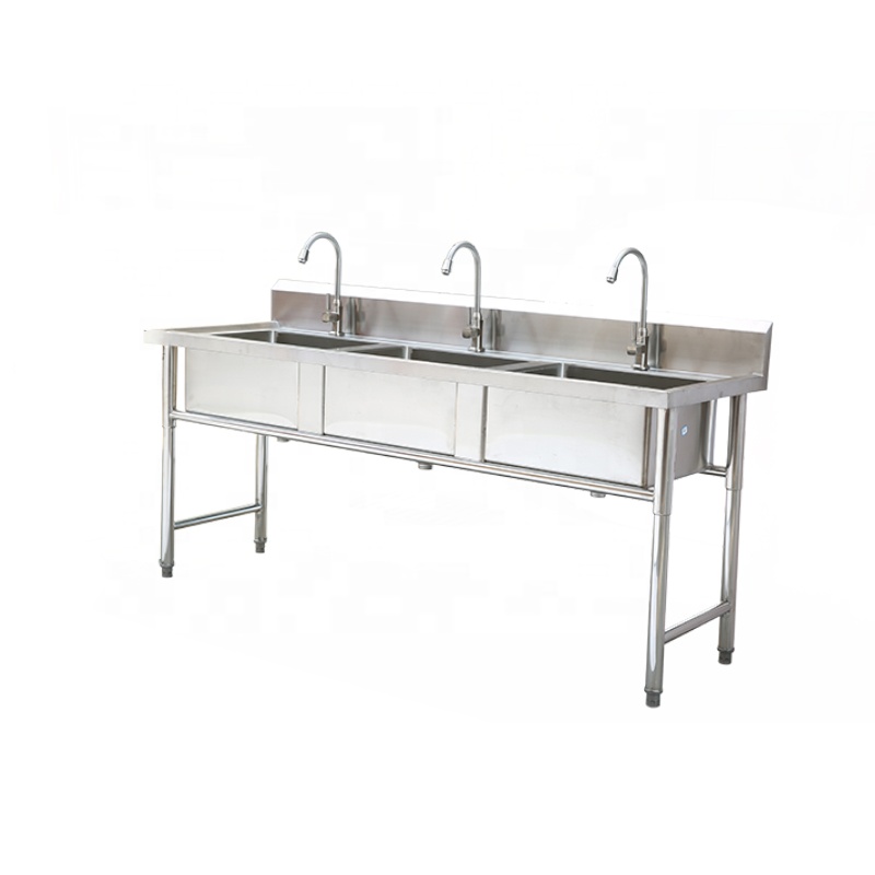 Stainless Steel Workbench, Sink Table 304 Triple Bowl 3-Compartment Single Heavy Duty Commercial Kitchen Sink