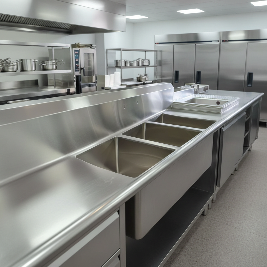 Freestanding 3 Three Compartment Sink Commercial Stainless Steel Rectangular Triple Bowl Kitchen Sink