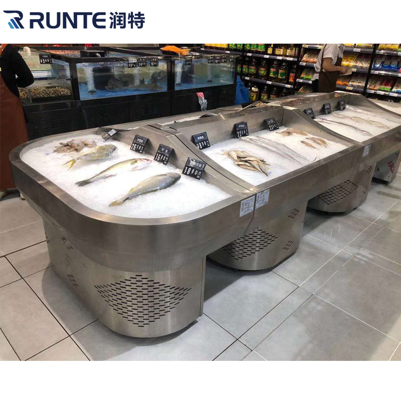 Supermarket Fresh Meat Service Counter Freezer Fish Display Chiller Meat Showcase