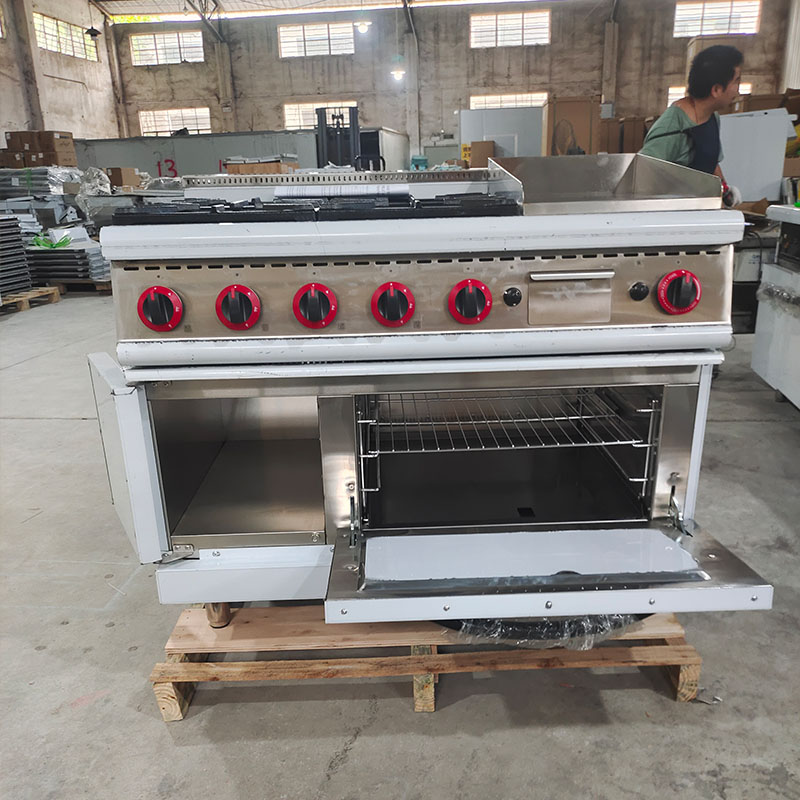Commercial Restaurant Kitchen Catering Equipment Stainless Steel 4 burner Gas Range with Oven and Griddle