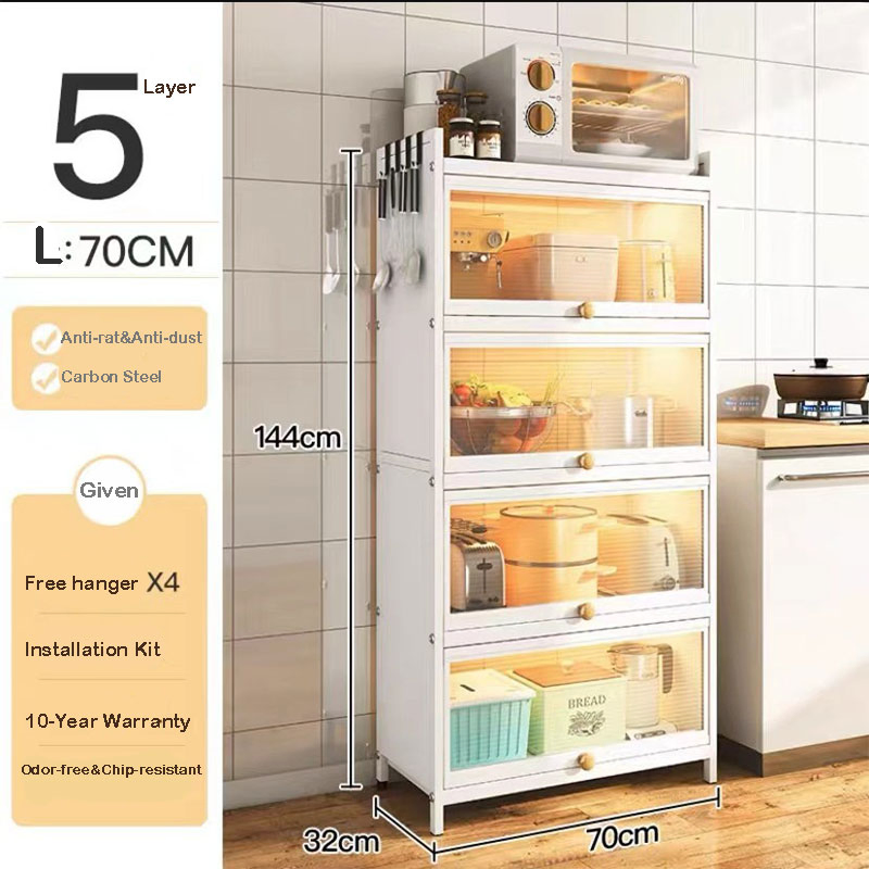 Kitchen Cabinet Storage Rack, Floor Standing Multi-Layer Shelf for Dishes, Bowls, Pots and Pans