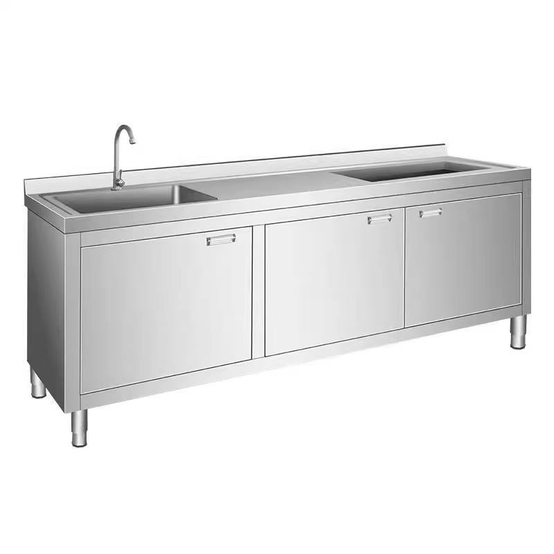 Stainless Steel Prep Table with Sink and Enclosed Cabinet Worktable for Catering