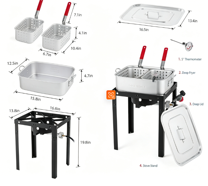 Commercial Grade 58000 BTU Outdoor Fish Fryer 18 Qt Propane Deep Fryer with 2 Baskets Lid Perfect for Camping Backyard Party